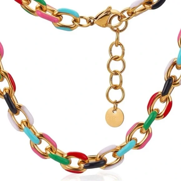 LAST ONE New Rainbow Color Block Chain Choker Necklace ~ Stainless Steel Enamel - Picture 2 of 16